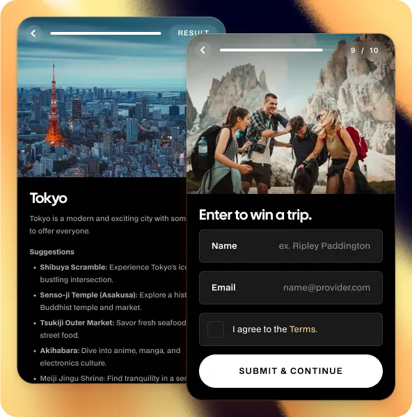 Qzzr form with the title "Enter to win a trip"